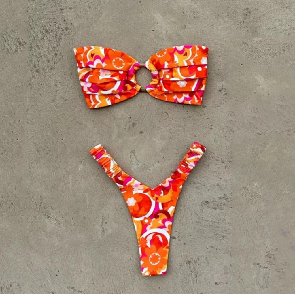 Women's Printed Pleated Bikini — Floral Two-Piece Swimsuit