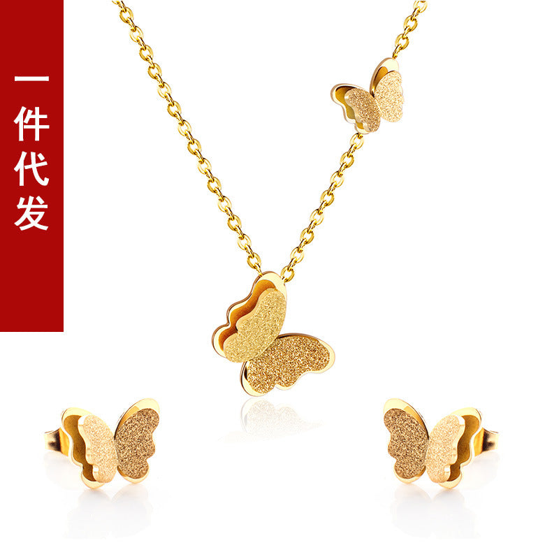 Women's Minimalist Butterfly Jewellery Set — Stainless Steel Necklace & Earrings