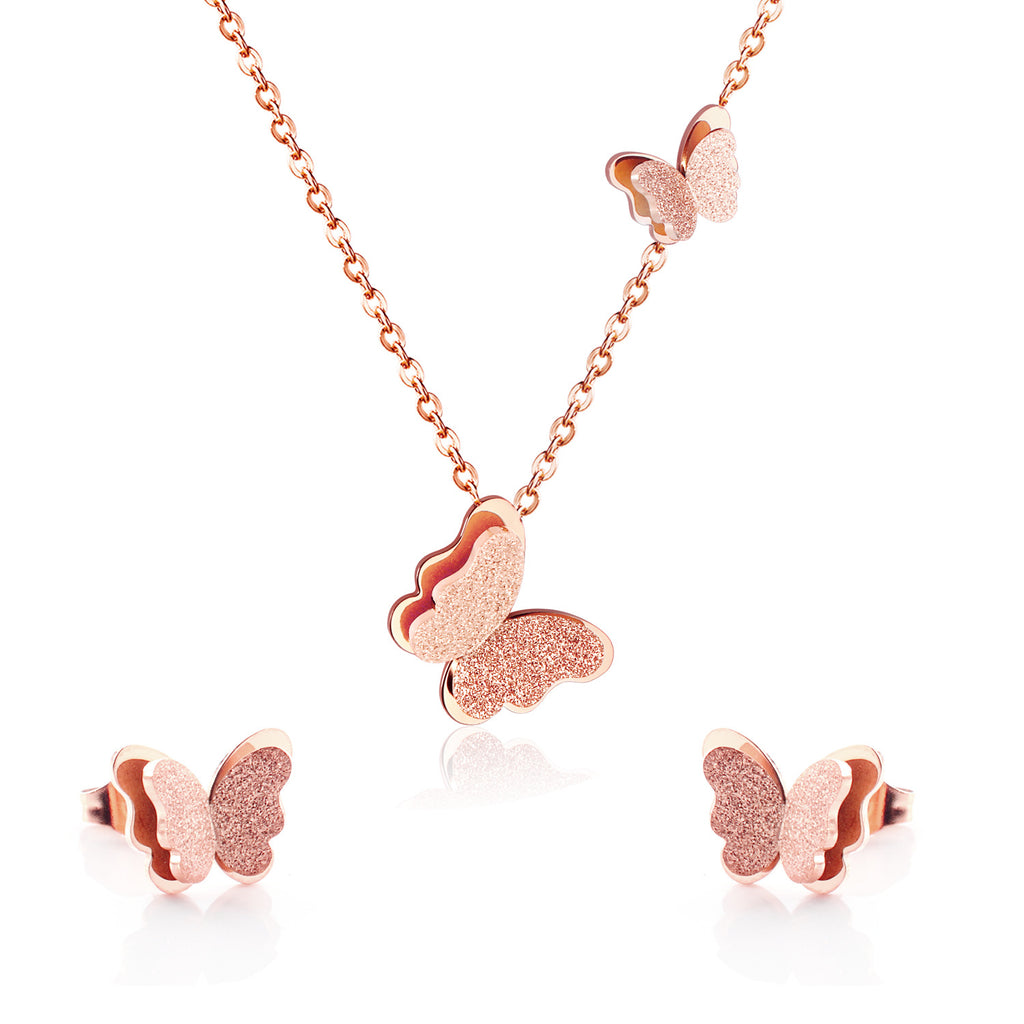 Women's Minimalist Butterfly Jewellery Set — Stainless Steel Necklace & Earrings