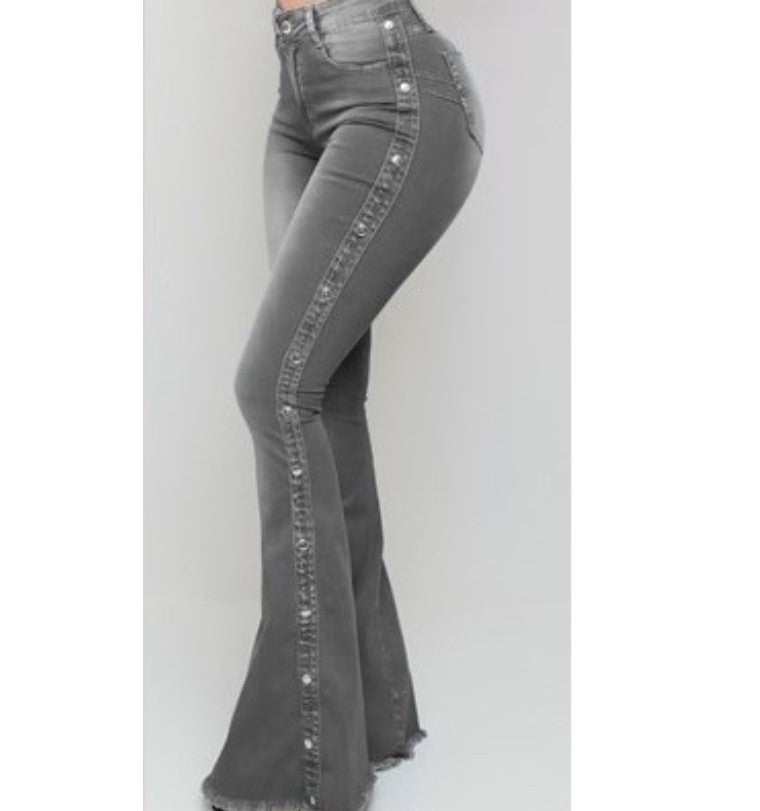 High Waist Stretch Denim Flared Pants — Dam