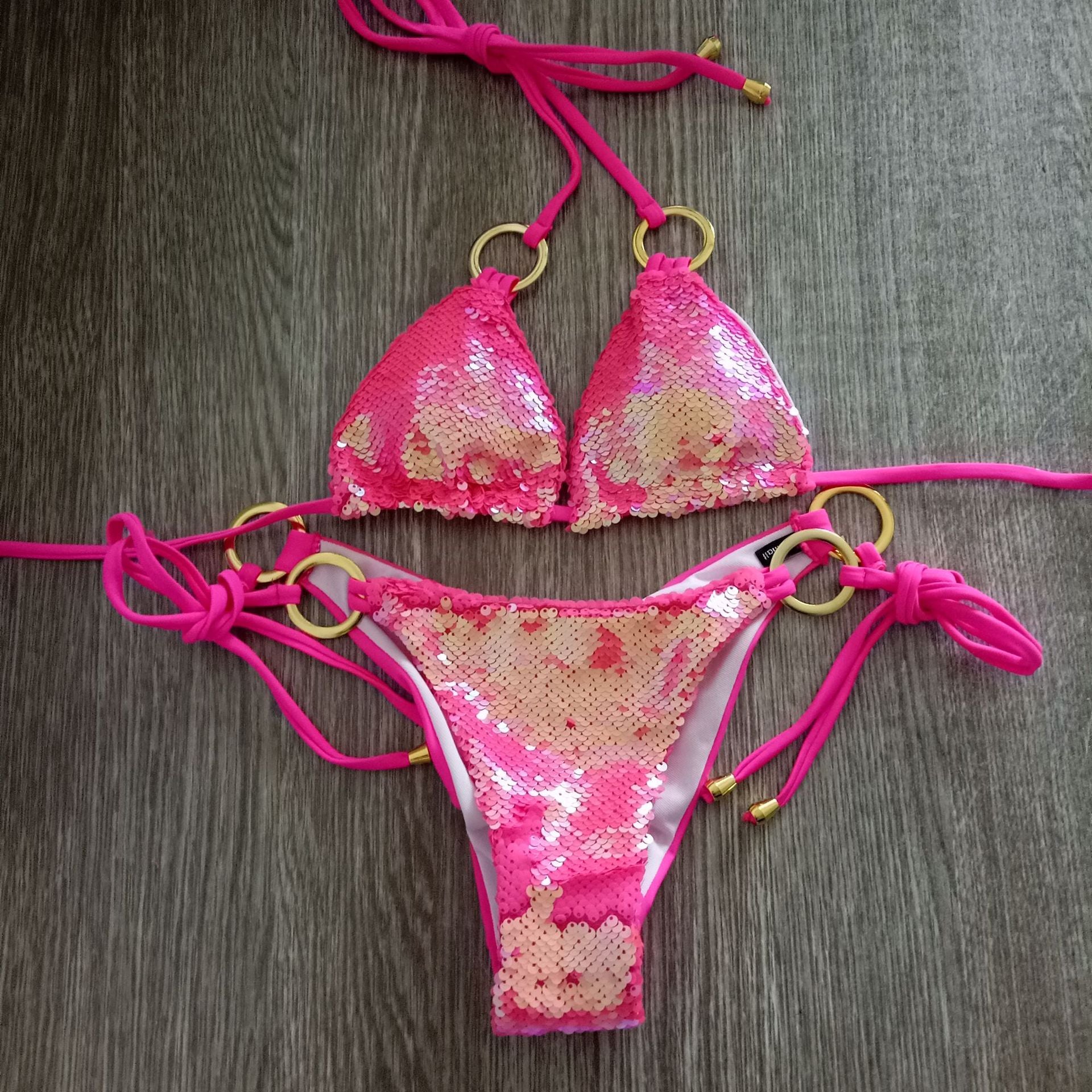 Women's Sequin Triangle Bikini — Sparkling Two-Piece Swimsuit