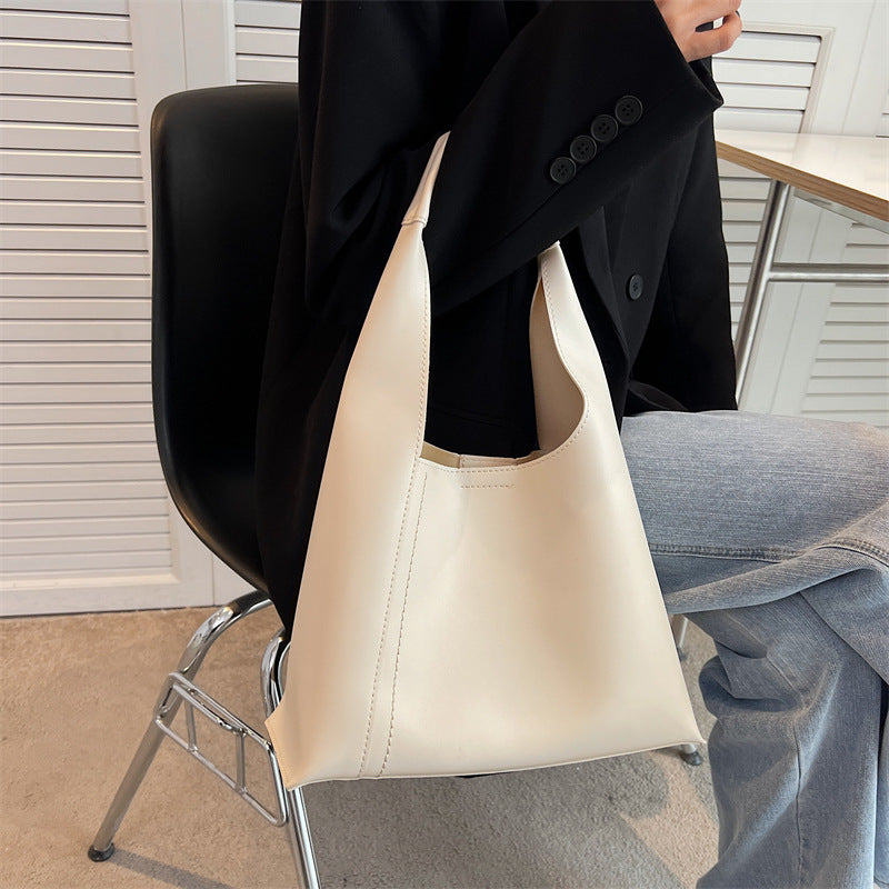 Women's PU Leather Bucket Shoulder Bag — Casual Tote with Zip Compartment in 5 Colours