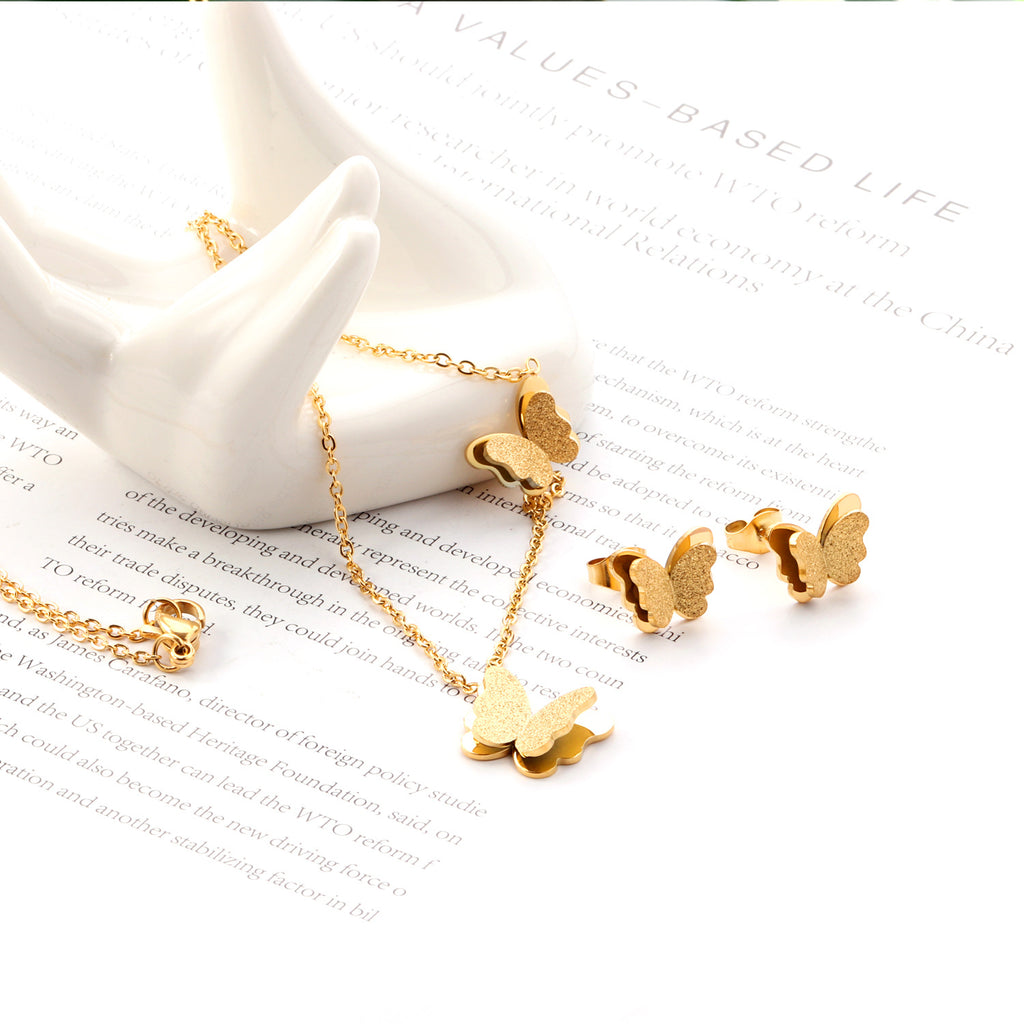 Women's Minimalist Butterfly Jewellery Set — Stainless Steel Necklace & Earrings
