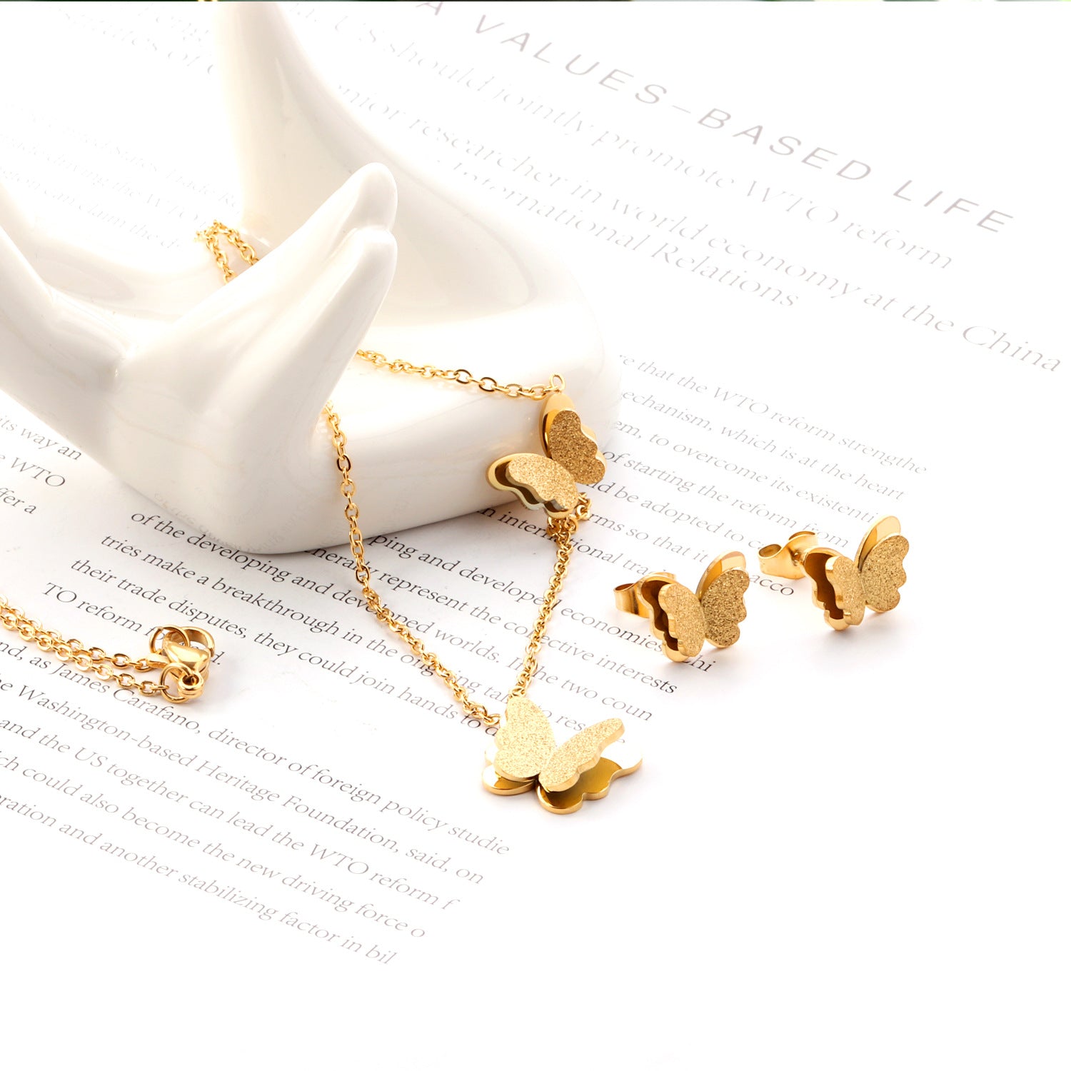 Women's Minimalist Butterfly Jewellery Set — Stainless Steel Necklace & Earrings