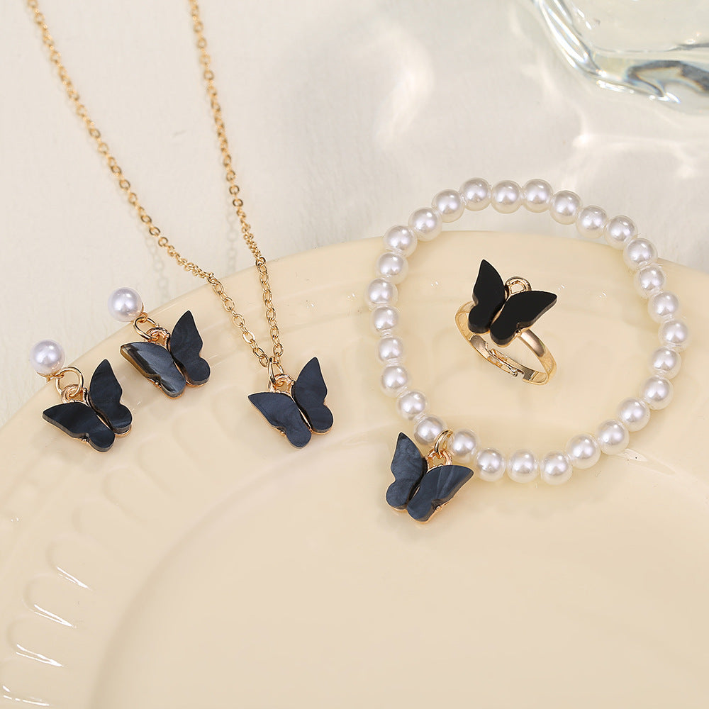 Women's Butterfly Jewellery Set — Necklace, Earrings, Ring & Bracelet