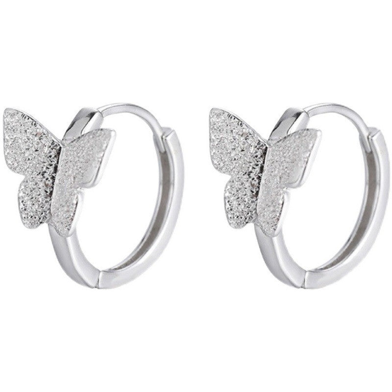 Women's Frosted Butterfly Hoop Earrings — Silver Plated Minimalist Jewellery