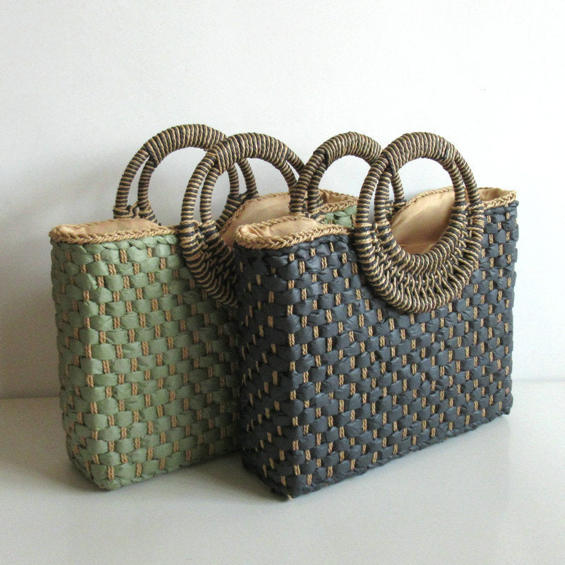 Women's Square Woven Floral Straw Beach Bag — Boho Handbag
