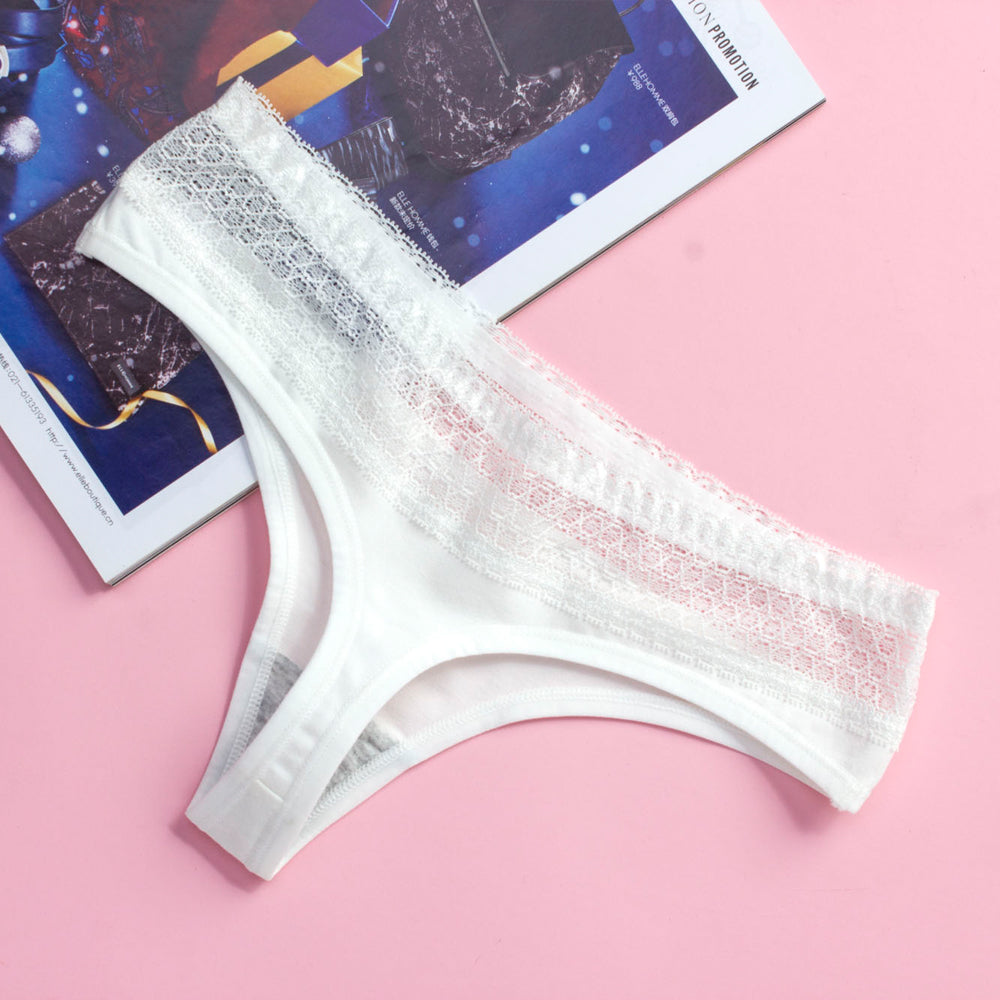 Cotton Lace Trim Thong for Women