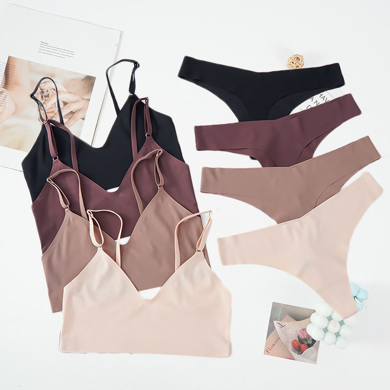 Women's Seamless Ice Silk Lingerie Set — Wire-Free Bralette & Thong