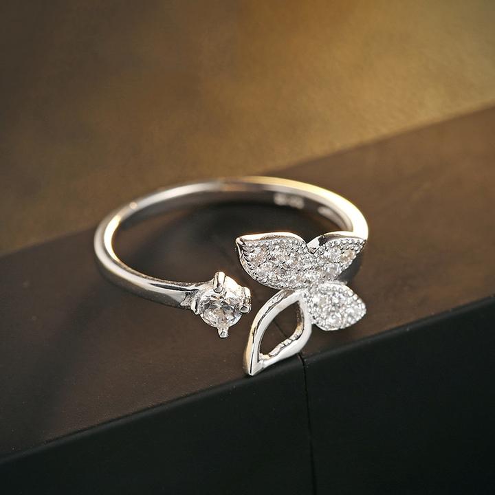 Women's S925 Sterling Silver Butterfly Open Ring — Zircon Adjustable