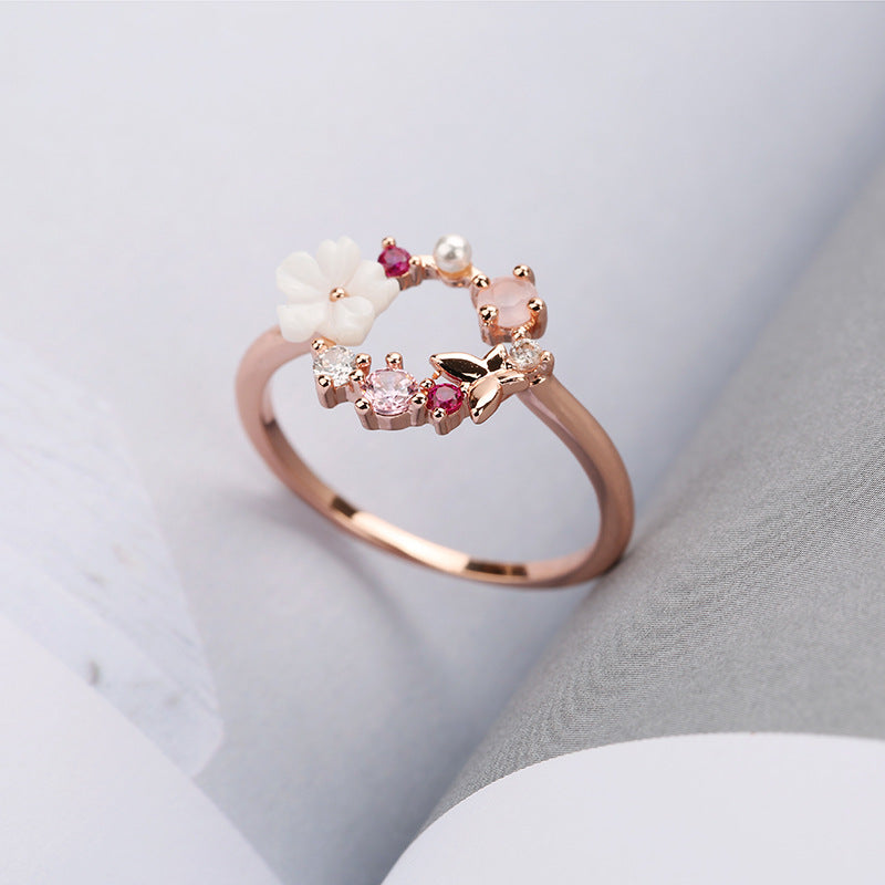 Women's Butterfly Flower Rose Gold Ring — Electroplated Copper Statement Ring