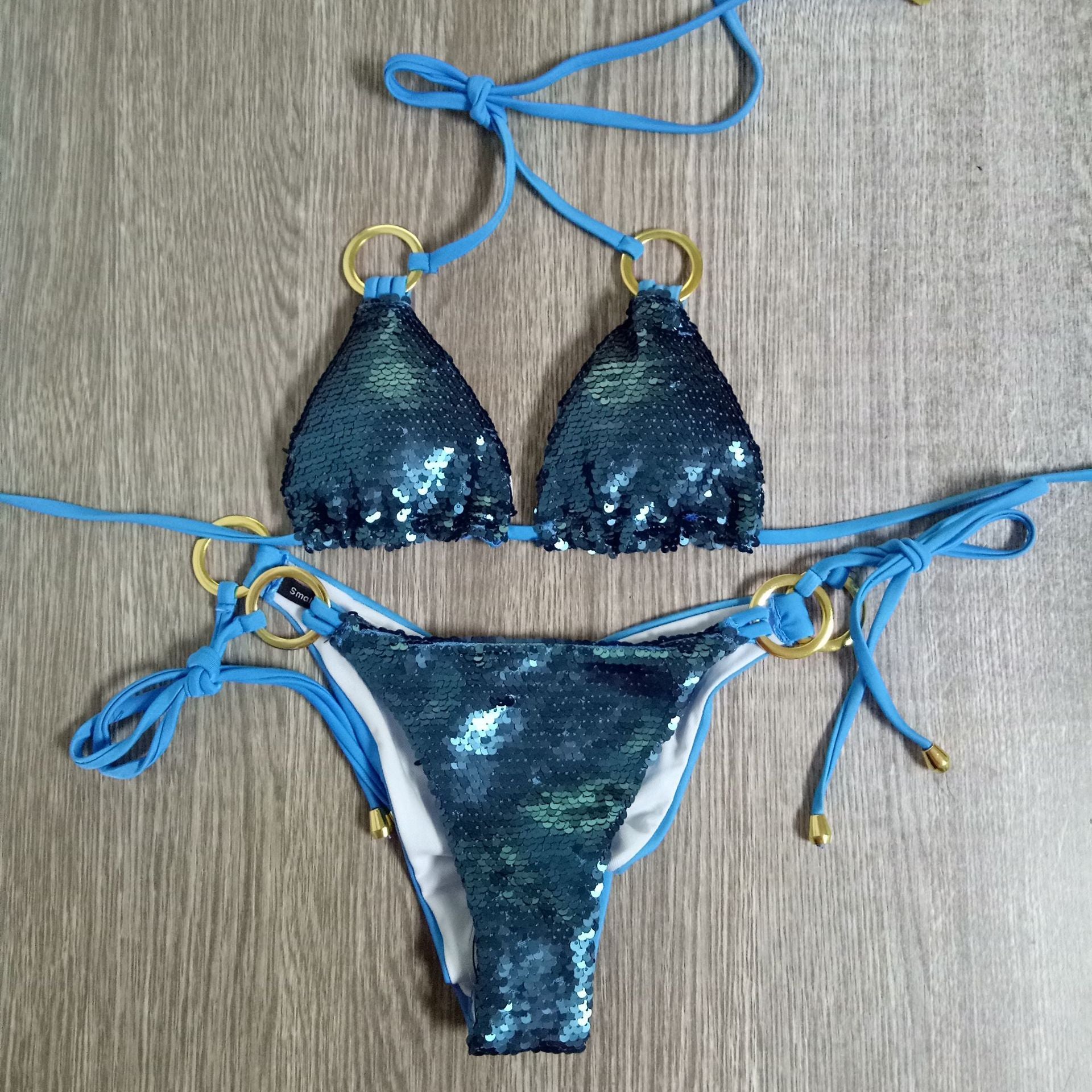 Women's Sequin Triangle Bikini — Sparkling Two-Piece Swimsuit