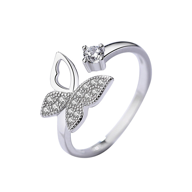 Women's S925 Sterling Silver Butterfly Open Ring — Zircon Adjustable