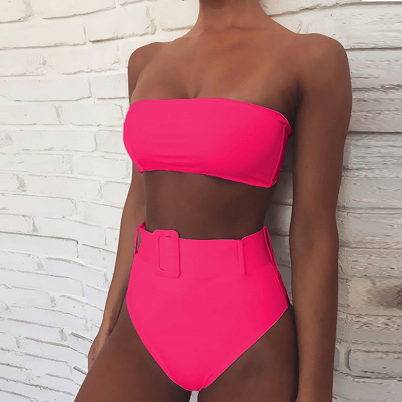 Women's High-Waisted Strapless Bikini — Sleek Two-Piece Swimsuit