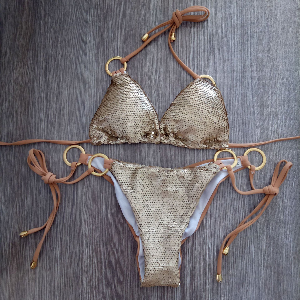Women's Sequin Triangle Bikini — Sparkling Two-Piece Swimsuit