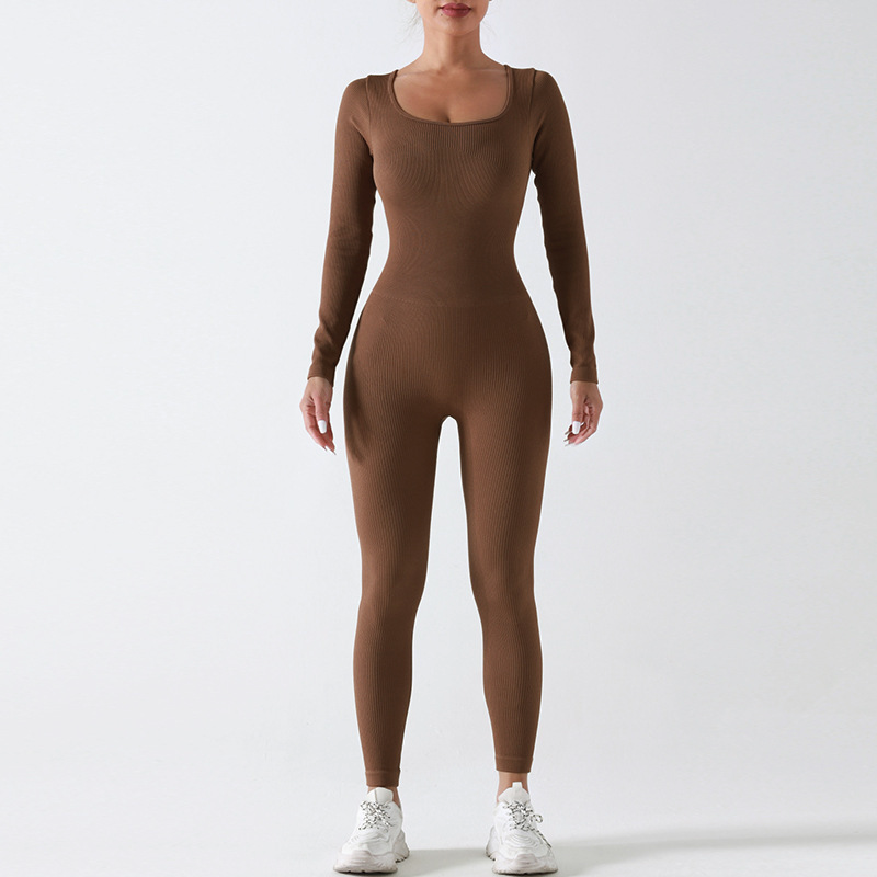 Women's Long Sleeve Seamless Yoga Jumpsuit — Single & Double Layer