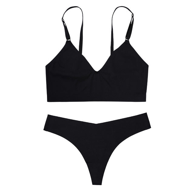Women's Seamless Ice Silk Lingerie Set — Wire-Free Bralette & Thong