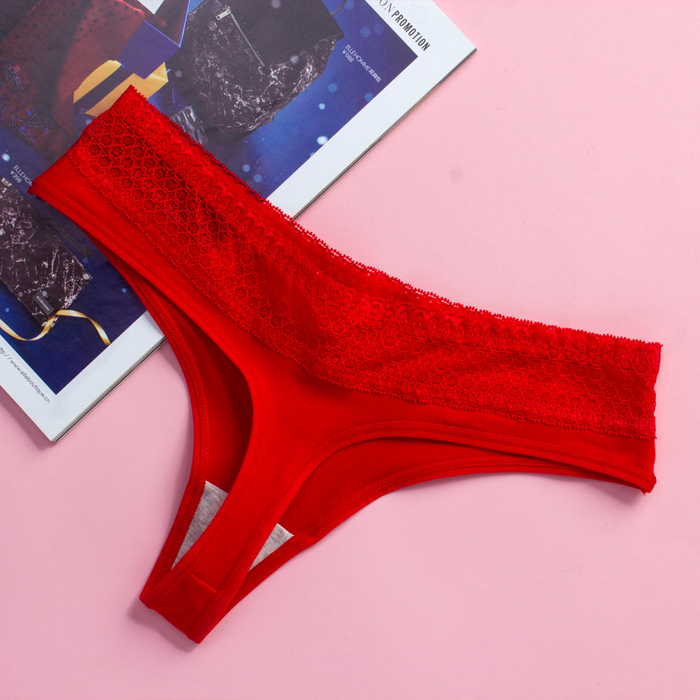Cotton Lace Trim Thong for Women