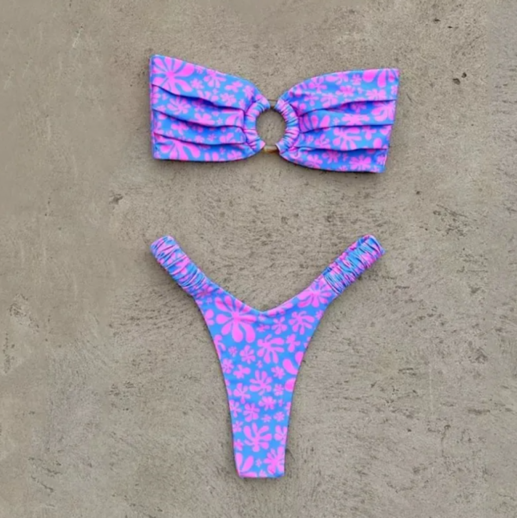 Women's Printed Pleated Bikini — Floral Two-Piece Swimsuit