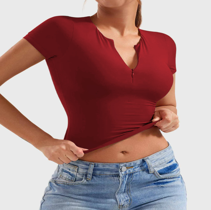 Women's Slim Fit Half-Zip Yoga Shirt — Short Sleeve Activewear Top