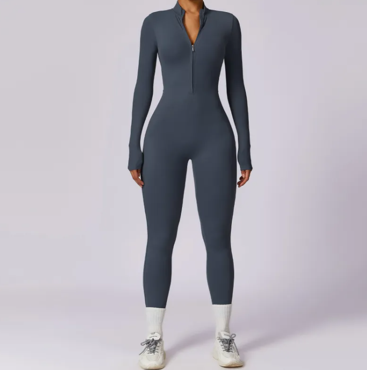 Flex Fit Zip Jumpsuit — Women's One-Piece Gym Workout Suit