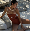 Women's Terracotta One-Piece Swimsuit — Colour-Block Nylon with Built-In Support