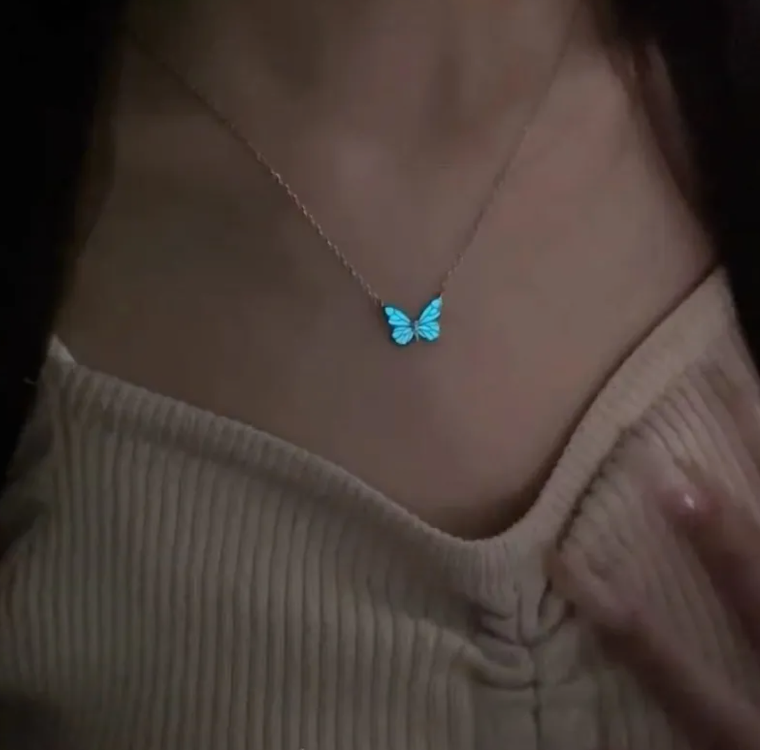 Glow-in-the-Dark Butterfly Jewellery Set — Necklace & Bracelet
