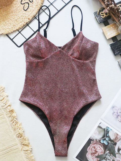 Women's Glitter Push Up Monokini Swimsuit — Sparkle One-Piece Swimwear