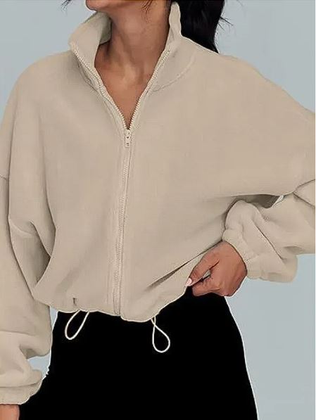 Women's Polar Fleece Zip-Up Jacket — Cosy Korean-Style Cardigan