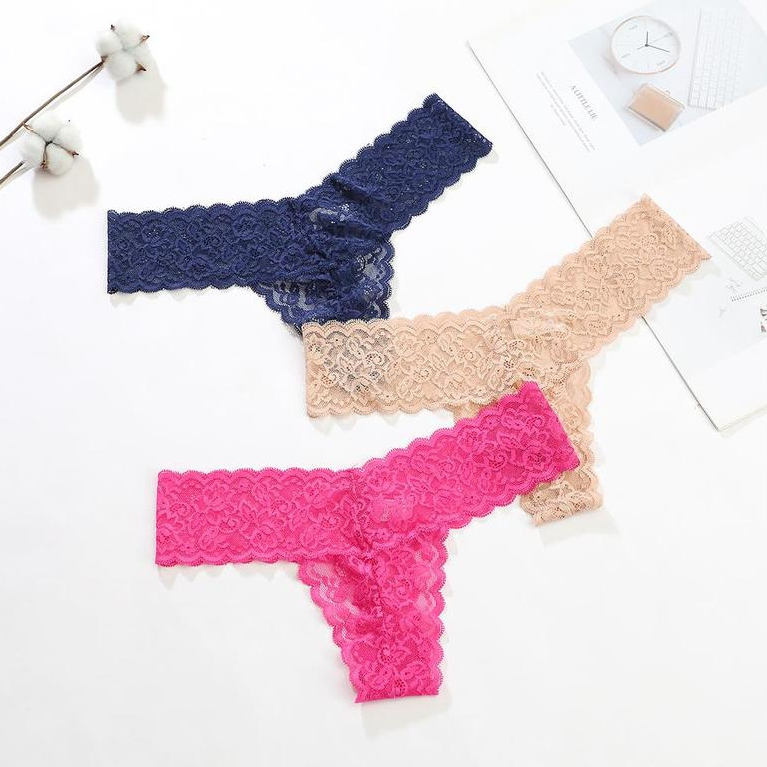 Women's Seamless Lace Thong Panties — Hip Lift Low-Waist Underwear in 6 Colours