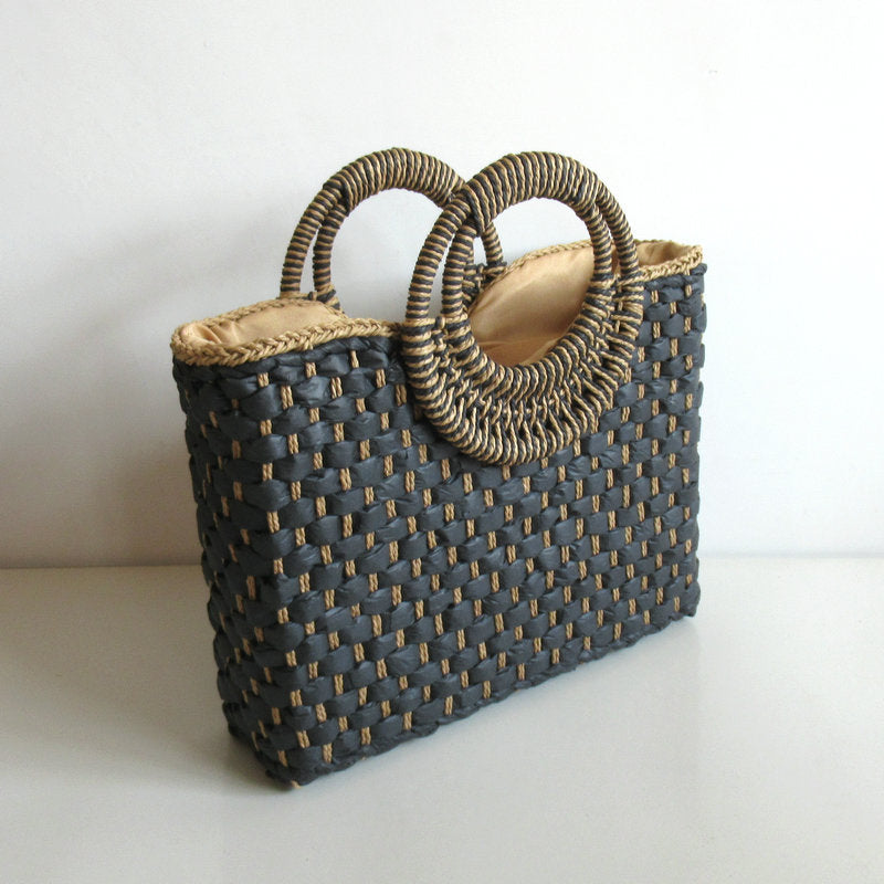 Women's Square Woven Floral Straw Beach Bag — Boho Handbag