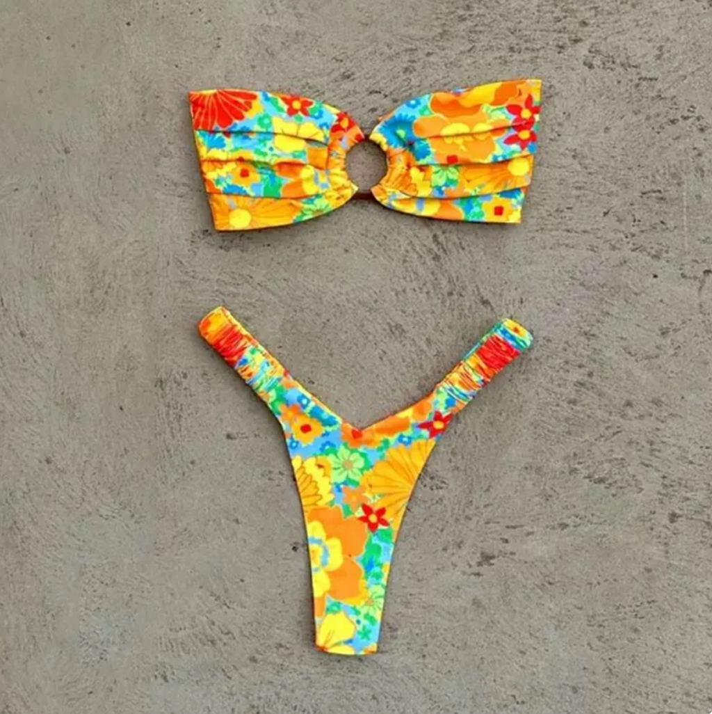Women's Printed Pleated Bikini — Floral Two-Piece Swimsuit