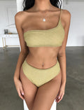 Women's One-Shoulder Metallic Bikini Swimsuit — Glamorous Beach Look