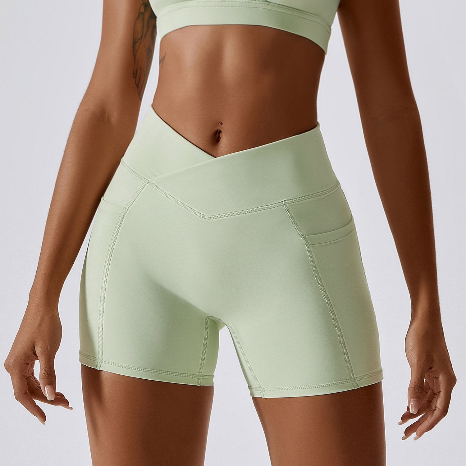 Women's Cross Waist Running Tights — High Waist Fitness Leggings