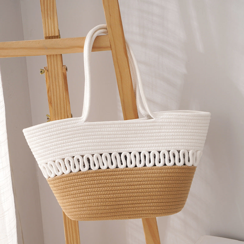 Women's Woven One Shoulder Large Tote Beach Bag — Boho Summer Bag
