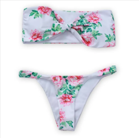 Women's Floral Bandeau Bikini Set — Strapless Two-Piece Swimsuit