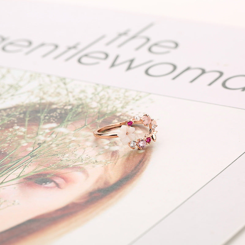 Women's Butterfly Flower Rose Gold Ring — Electroplated Copper Statement Ring