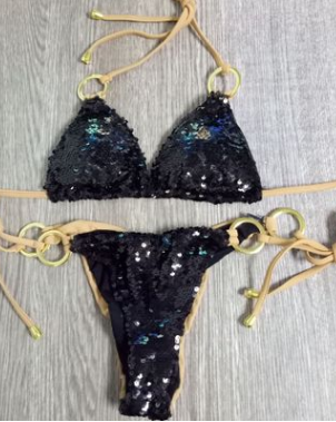 Women's Sequin Triangle Bikini — Sparkling Two-Piece Swimsuit