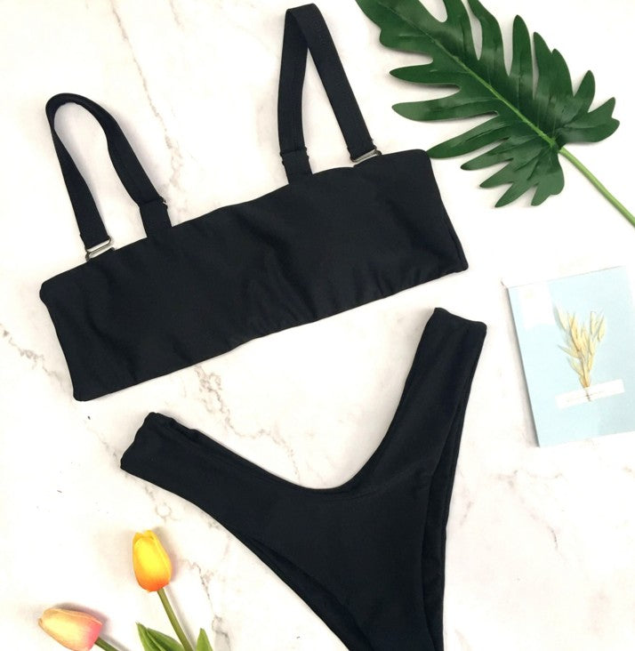 Women's Wide Strap Bandeau Bikini Set — Supportive Two-Piece Swimsuit