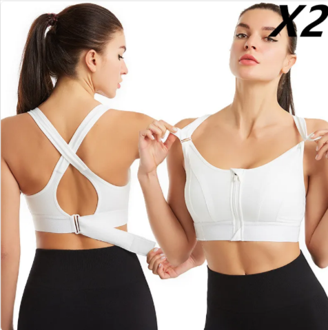 Women's Adjustable Sports Bra — Front Zip, No-Wire Full-Cup Support