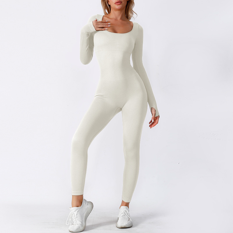 Women's Long Sleeve Seamless Yoga Jumpsuit — Single & Double Layer