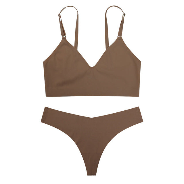 Women's Seamless Ice Silk Lingerie Set — Wire-Free Bralette & Thong