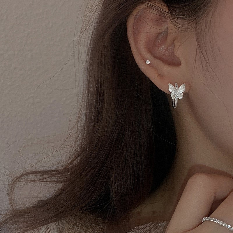 Women's Frosted Butterfly Hoop Earrings — Silver Plated Minimalist Jewellery