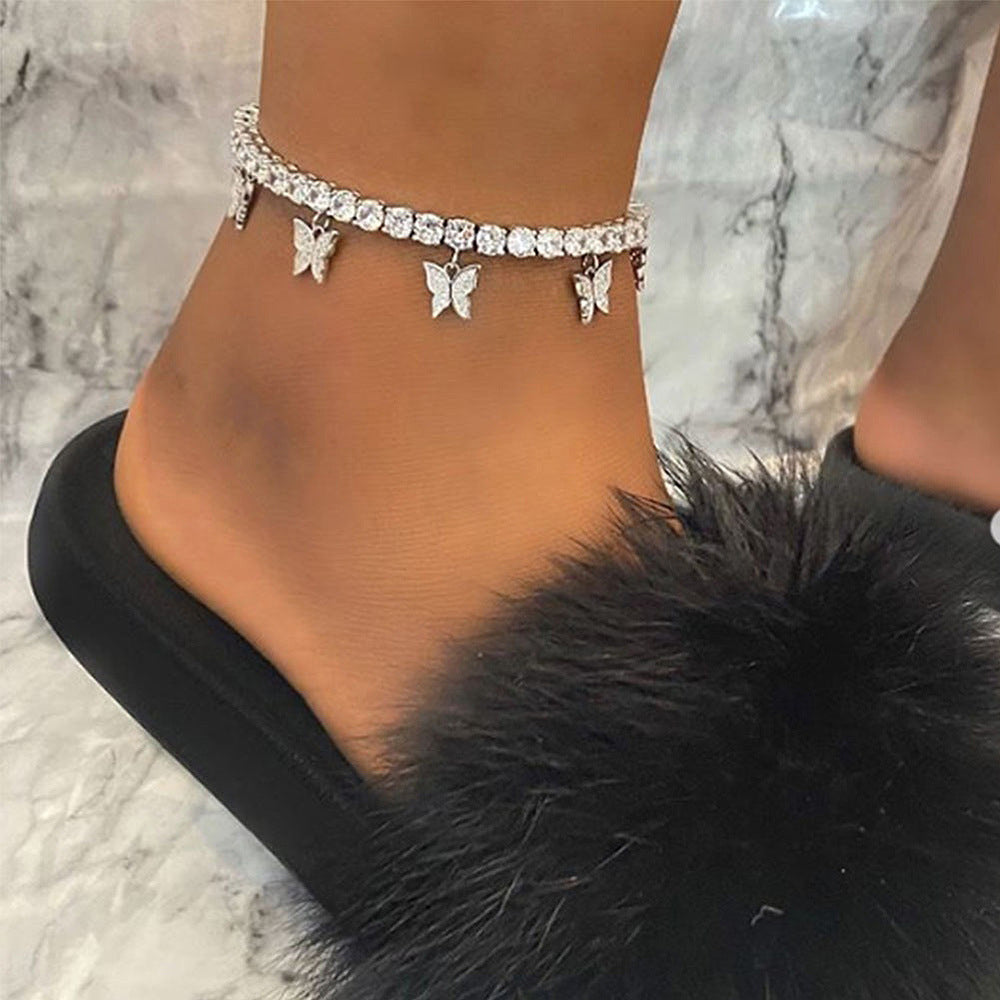 Women's Butterfly Tassel Anklet — Beach Foot Jewellery in Gold, Silver & Rose Gold