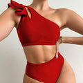 Women's One-Shoulder Ruffle Bikini — High Waist Backless Swimsuit in 6 Colours