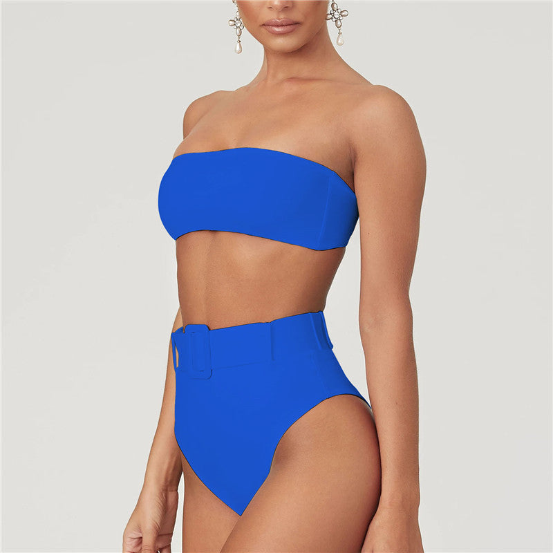 Women's High-Waisted Strapless Bikini — Sleek Two-Piece Swimsuit