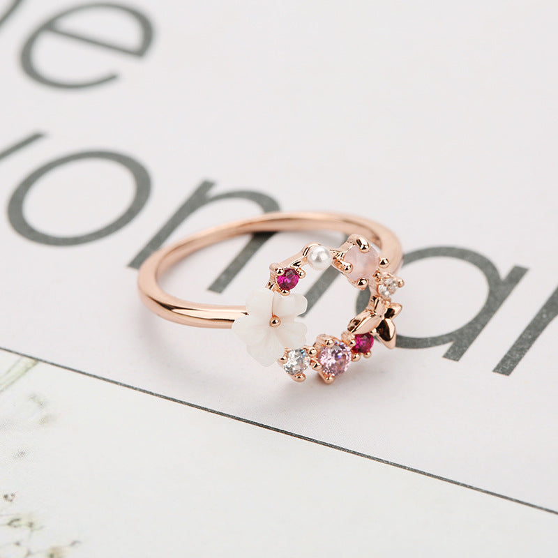 Women's Butterfly Flower Rose Gold Ring — Electroplated Copper Statement Ring