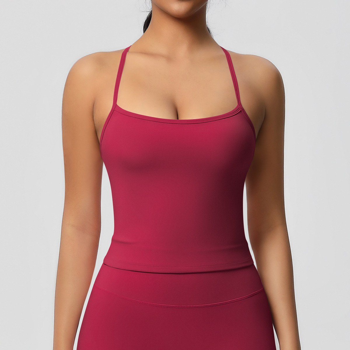 Double-Sided Brushed Solid Color Sports Vest for Women – Tight Fit, Beauty Back, Yoga & Fitness Top