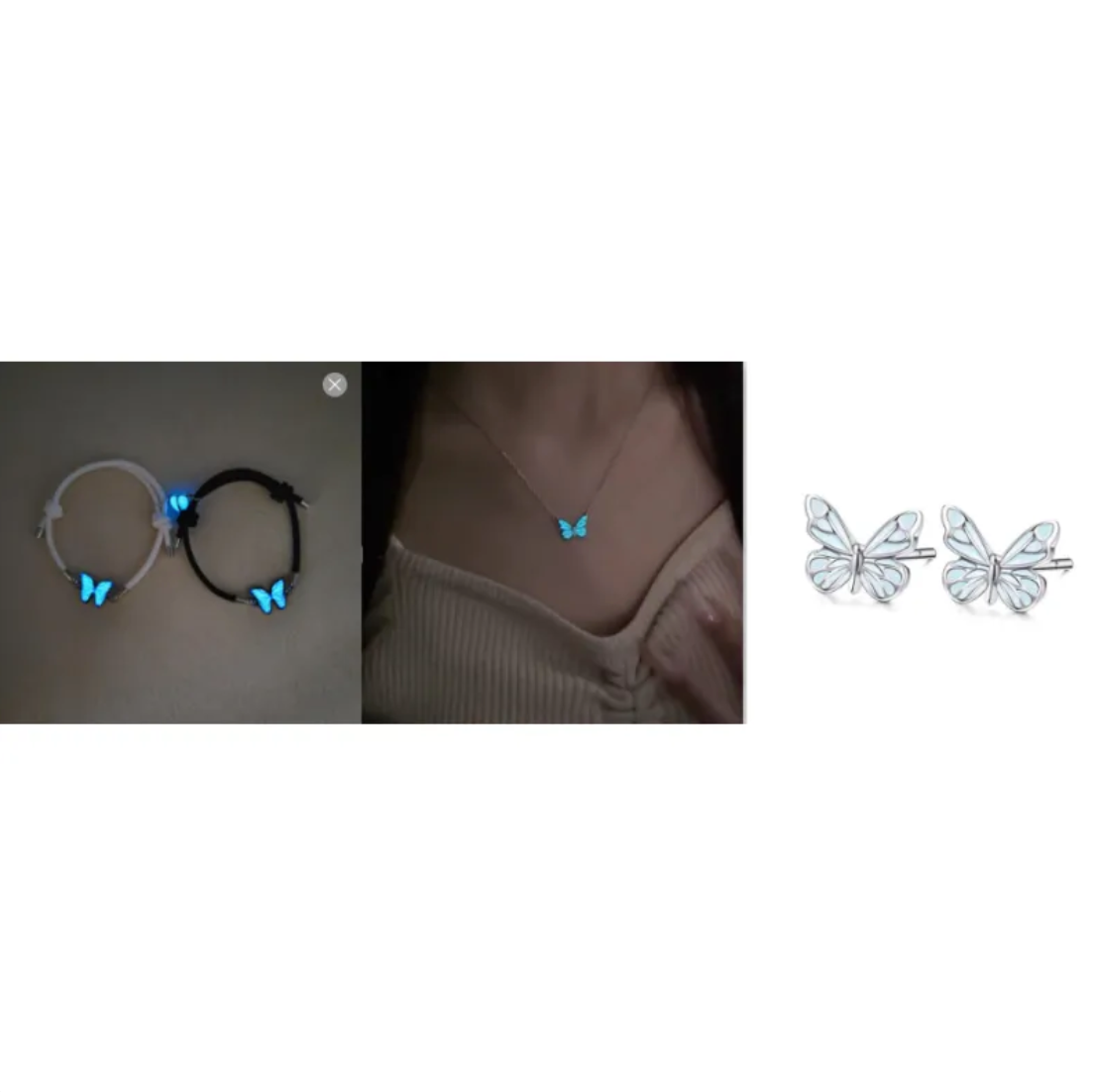 Glow-in-the-Dark Butterfly Jewellery Set — Necklace & Bracelet