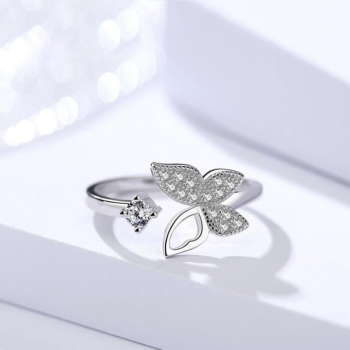 Women's S925 Sterling Silver Butterfly Open Ring — Zircon Adjustable